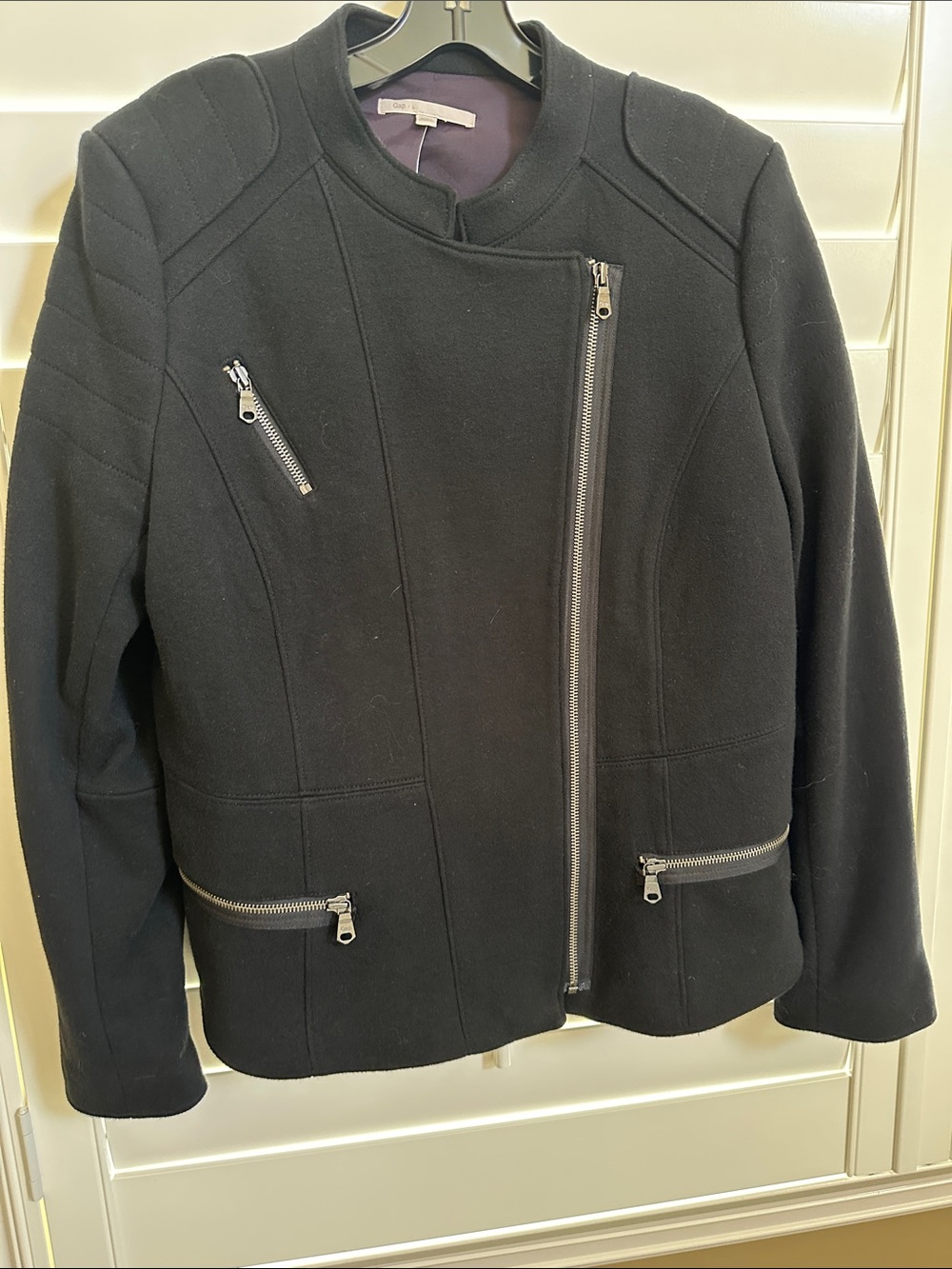 GAP, (MOTO) (motorcycle style) Asymmetric Black, Zip Women's Jacket, Large